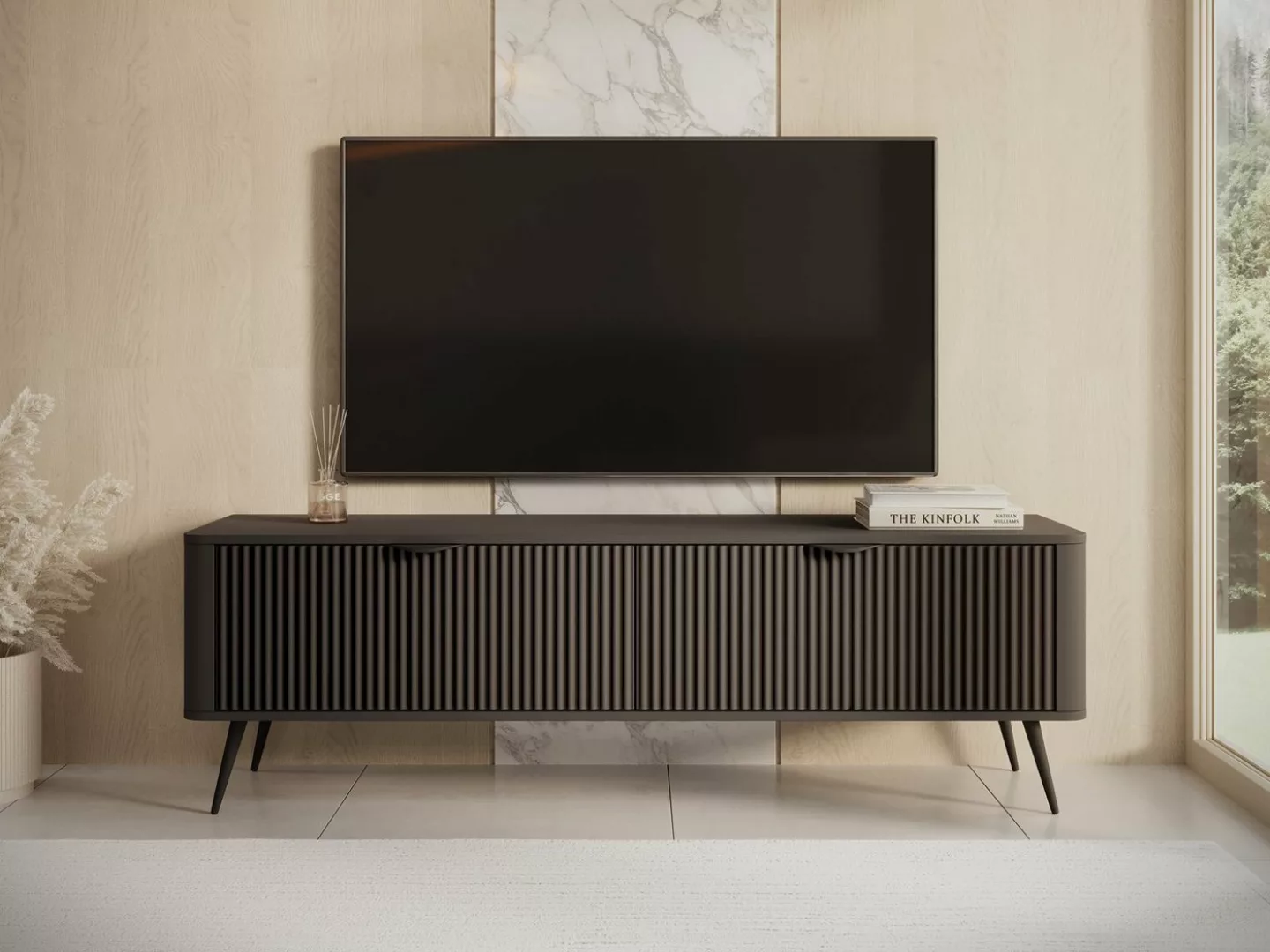Compleo TV-Schrank mit Lamellen BELLO, TV-Tisch, Metallfüße, Modern Wohnzim günstig online kaufen