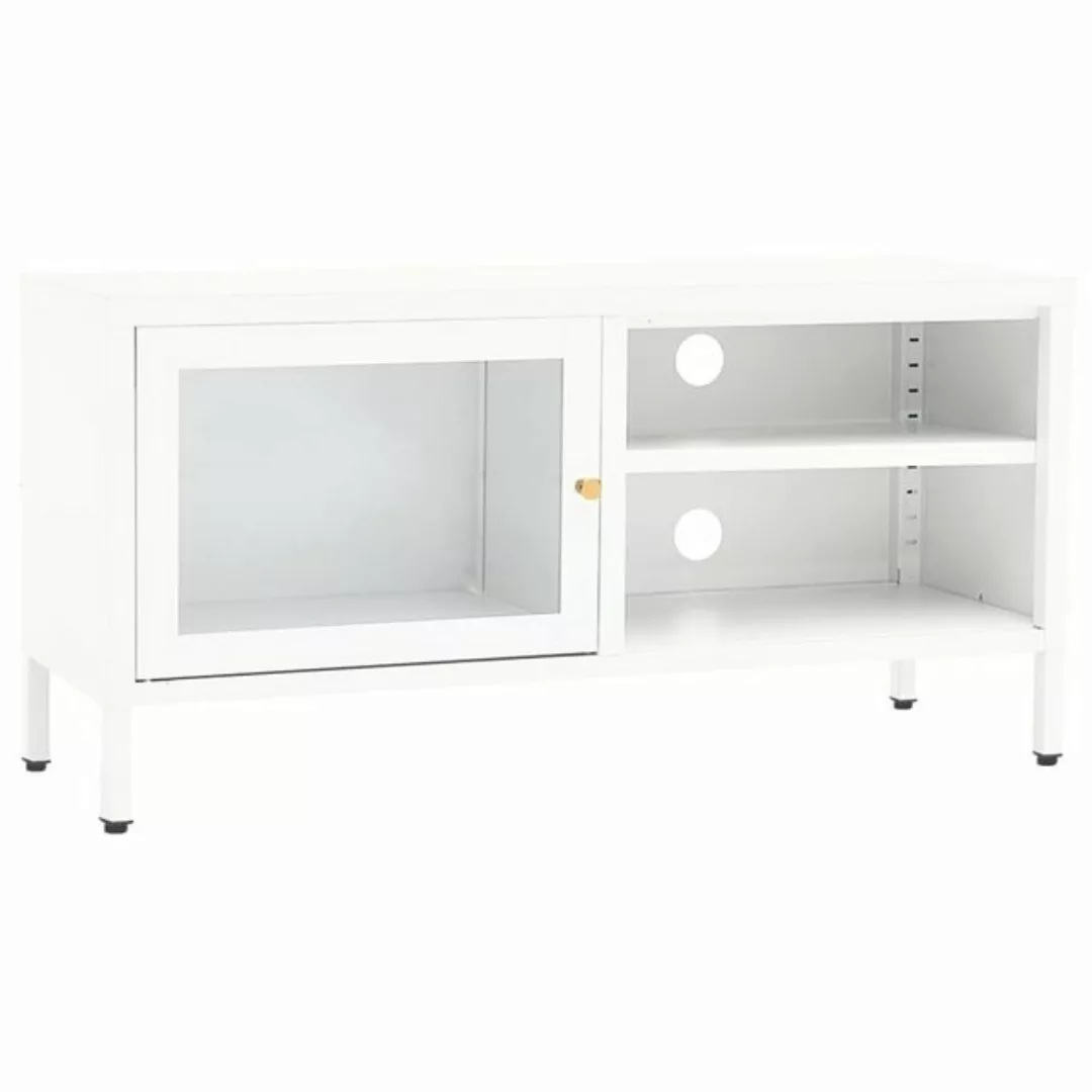 furnicato TV-Schrank Weiß 90x30x44 cm Stahl und Glas (1-St) günstig online kaufen