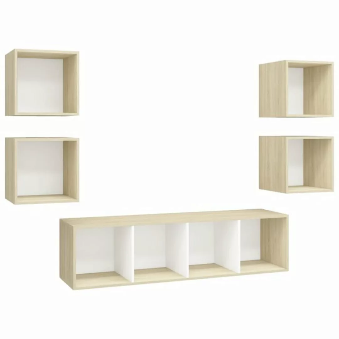 vidaXL TV-Schrank 5-tlg. TV-Schrank-Set Weiß Sonoma-Eiche Holzwerkstoff (1- günstig online kaufen