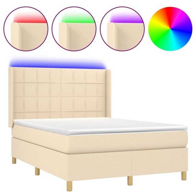 vidaXL Boxspringbett Boxspringbett mit Matratze LED Creme 140x190 cm Stoff günstig online kaufen