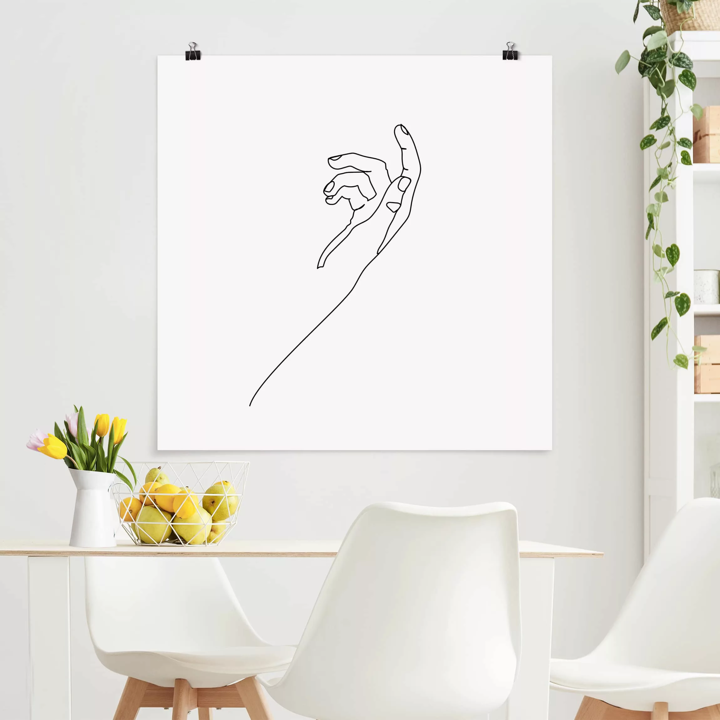 Poster Schwarz-Weiß - Quadrat Fragende Hand Line Art günstig online kaufen