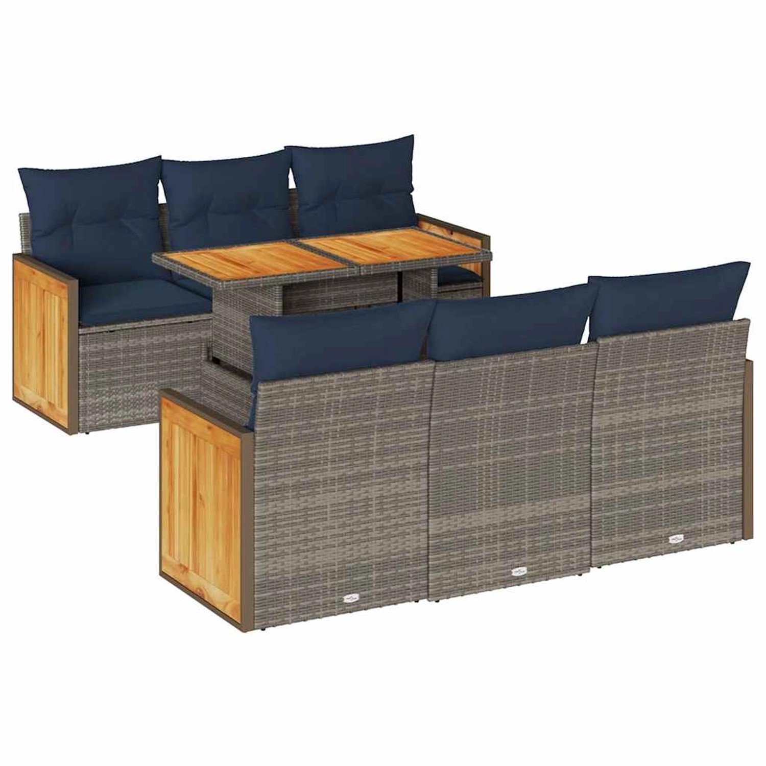 vidaXL 7-Tlg Garten-Sofagarnitur mit Kissen Grau Poly Rattan Akazie 3327673 günstig online kaufen