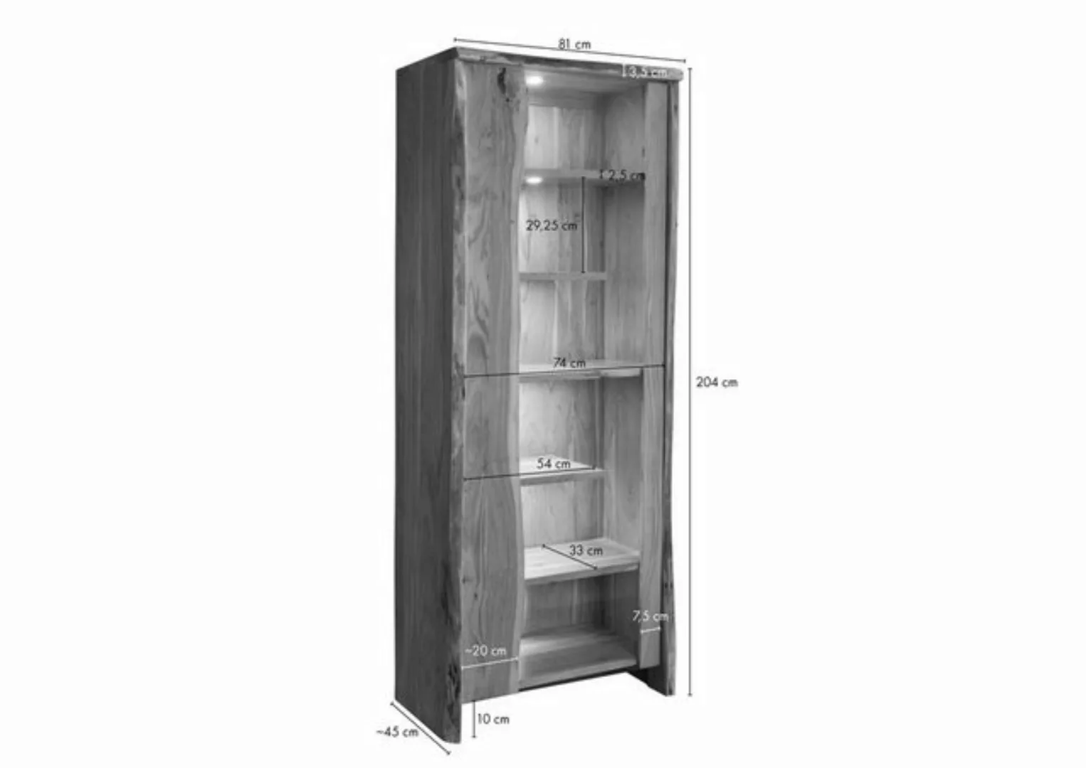 Massivmoebel24 Standvitrine Vitrine Akazie 81x45x204 natur lackiert PURE AC günstig online kaufen