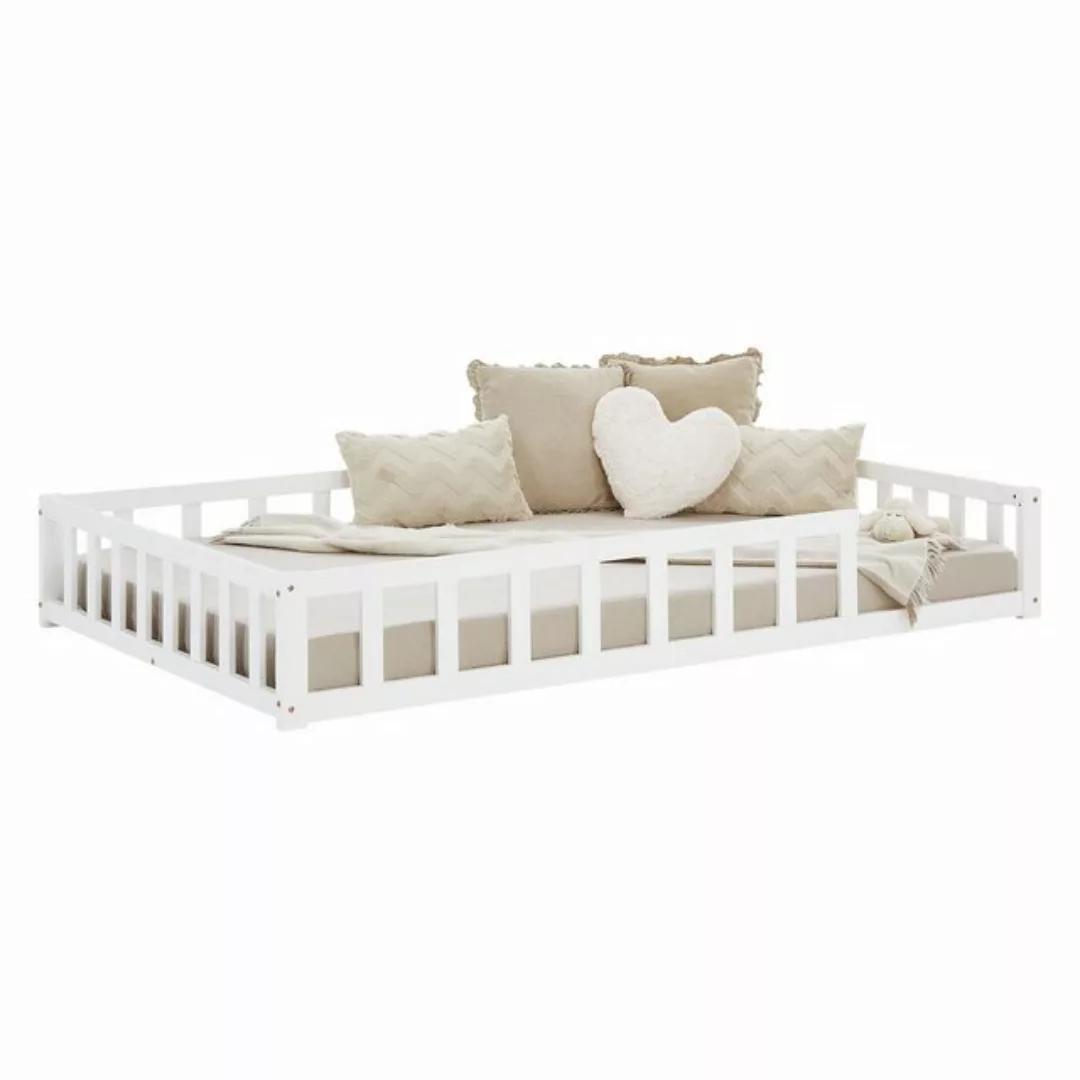 Homestyle4u Kinderbett 90x200 / 120x200 Weiß Natur Holzbett Bodenbett Monte günstig online kaufen