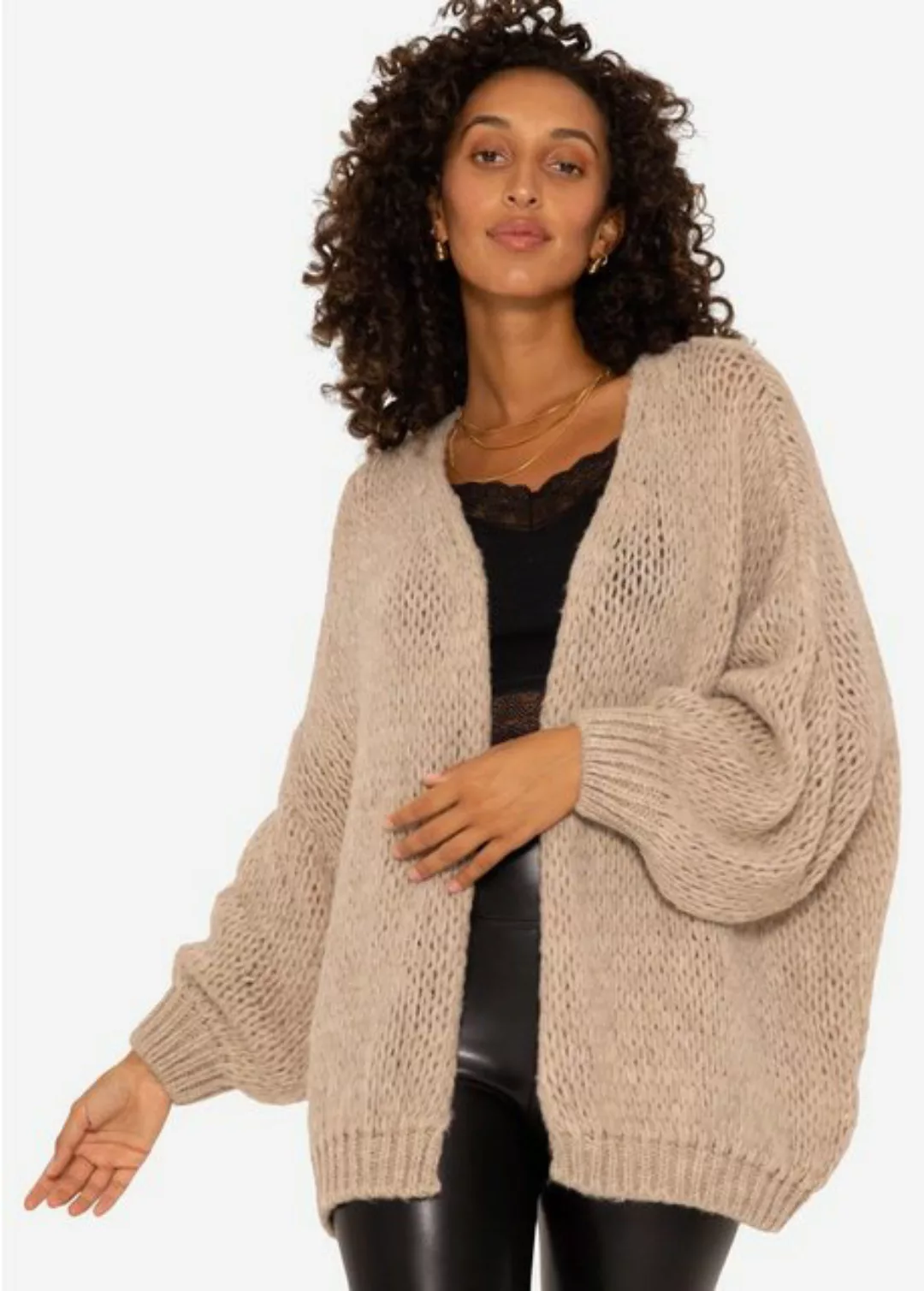 SASSYCLASSY Cardigan Offen fallende Oversize Strickjacke Schwarz Lässiger S günstig online kaufen