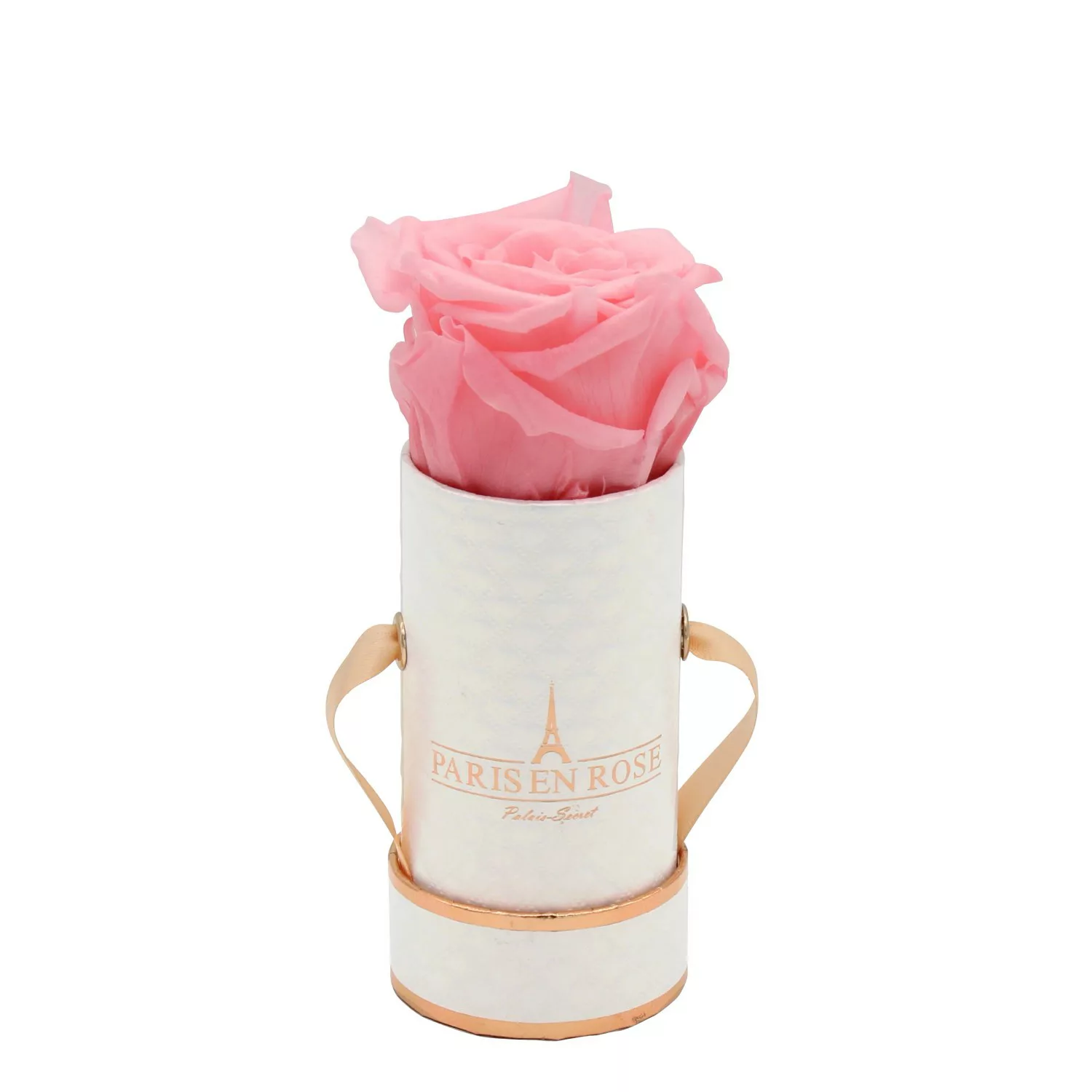 Rosenbox Ø 5 cm Weiß mit einer Rosa Rose günstig online kaufen