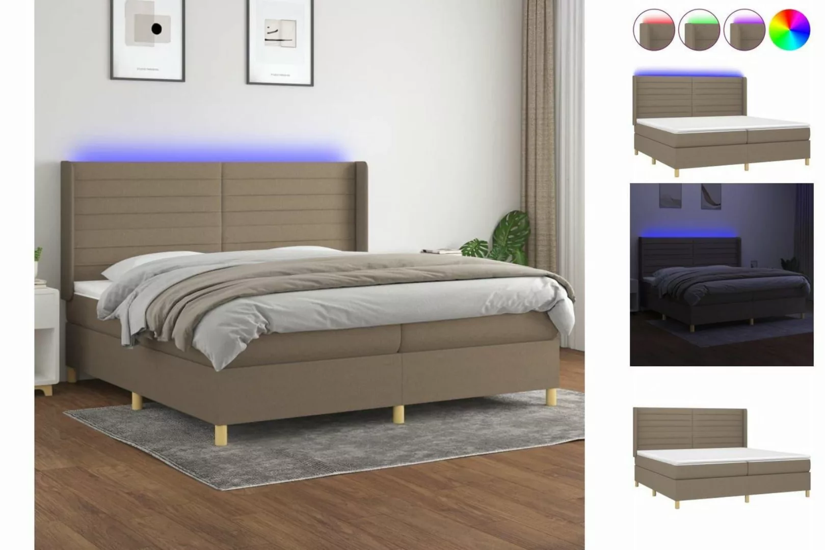 vidaXL Boxspringbett Boxspringbett mit Matratze LED Taupe 200x200 cm Stoff günstig online kaufen