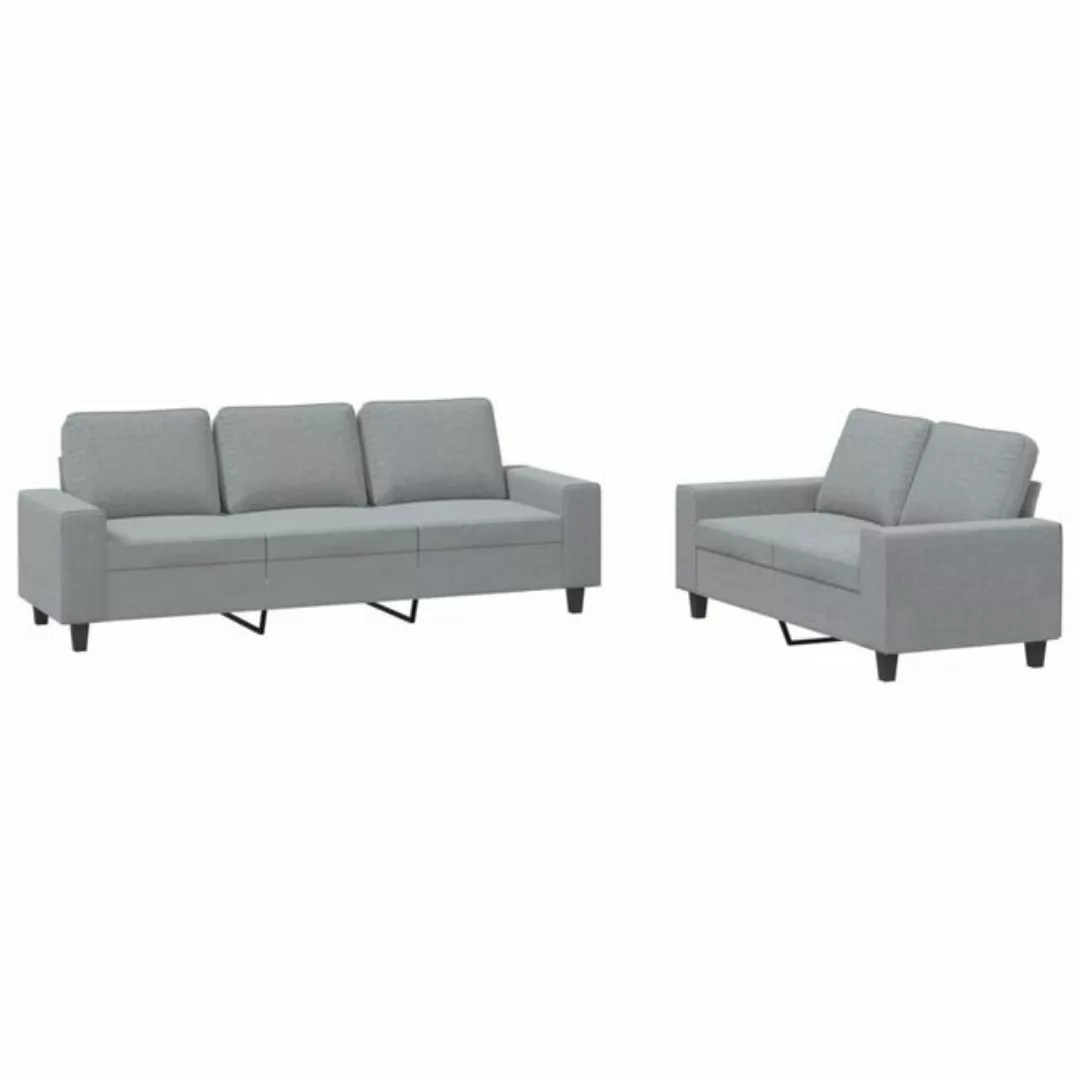 vidaXL Sofa Sofagarnitur Set mit Kissen Stoff, 2-tlg., Hellgrau günstig online kaufen