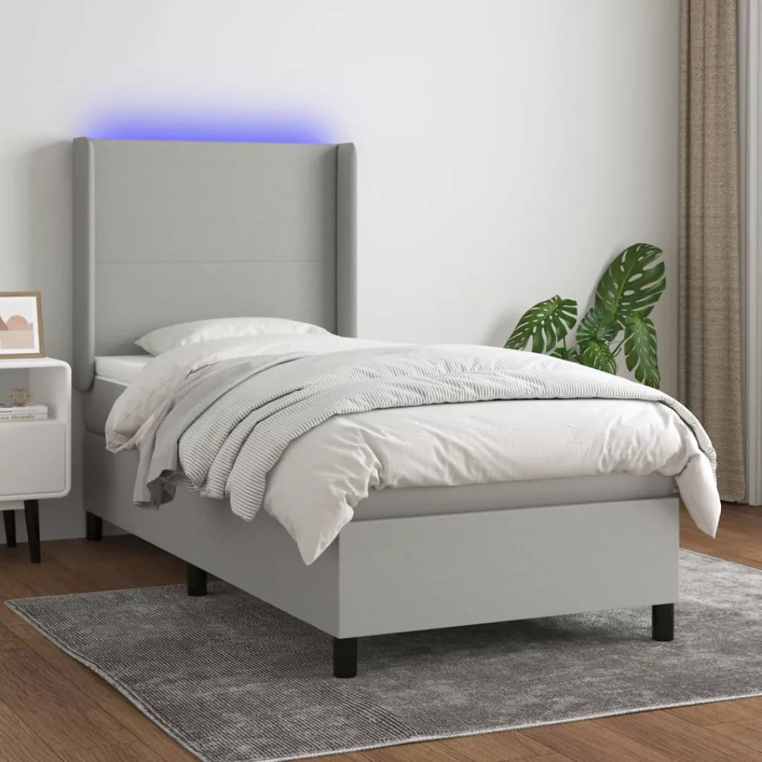 Vidaxl Boxspringbett Mit Matratze & Led Hellgrau 100x200 Cm Stoff günstig online kaufen