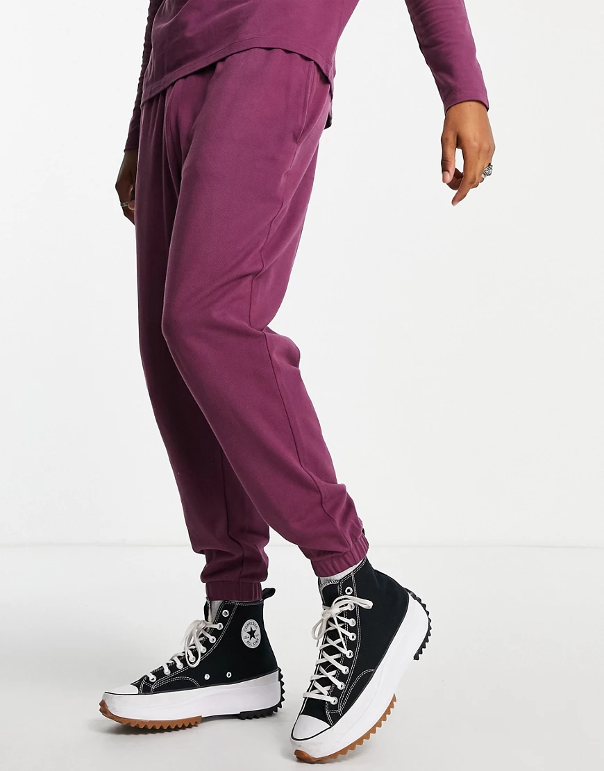 ASOS DESIGN – Oversized-Jogginghose aus Pikee in Burgunderrot, Kombiteil günstig online kaufen