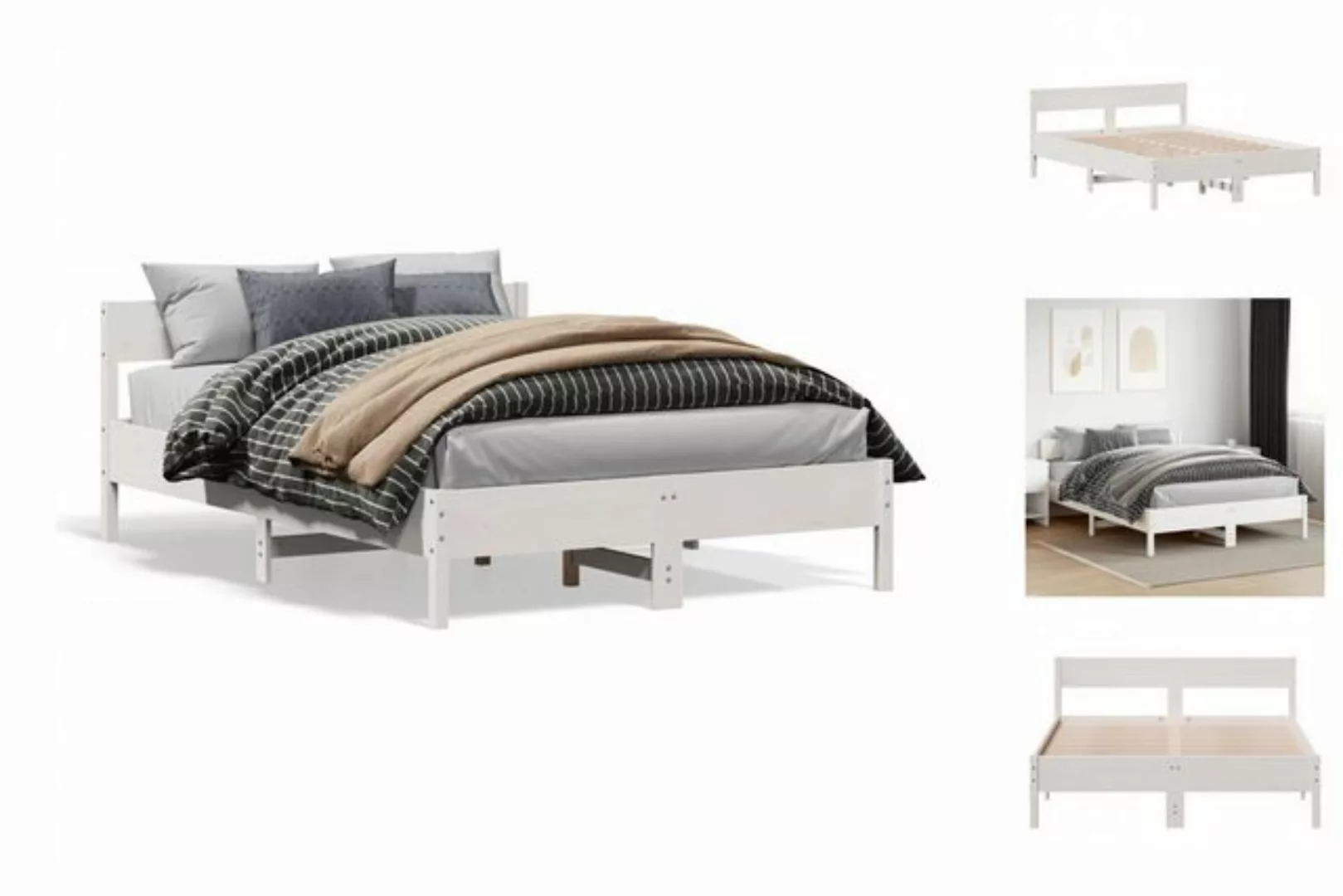 vidaXL Bettgestell Massivholzbett mit Kopfteil Weiß 120x200 cm Kiefer Bett günstig online kaufen