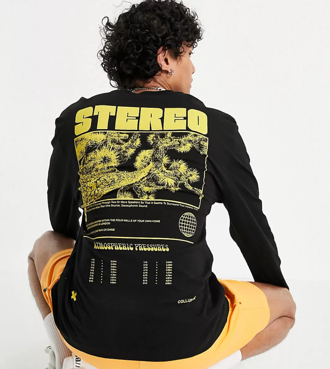 COLLUSION – Langärmliges Shirt in Anthrazit mit „Stereo“-Print-Schwarz günstig online kaufen