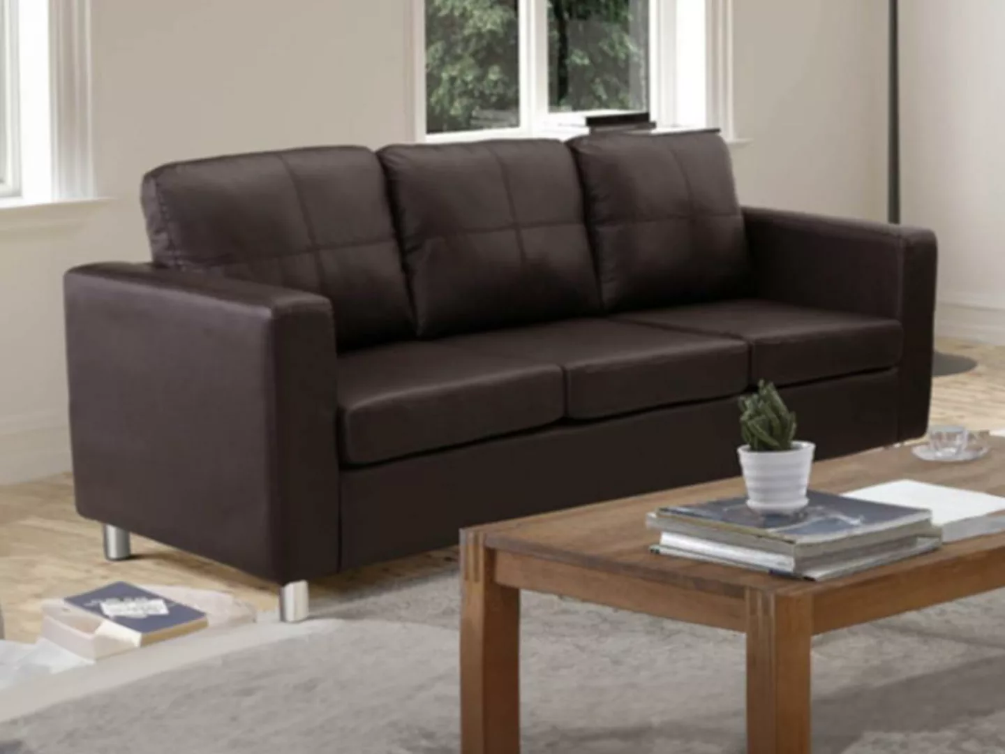 Sofa 3-Sitzer - Kunstleder - Braun - ACKLEY günstig online kaufen