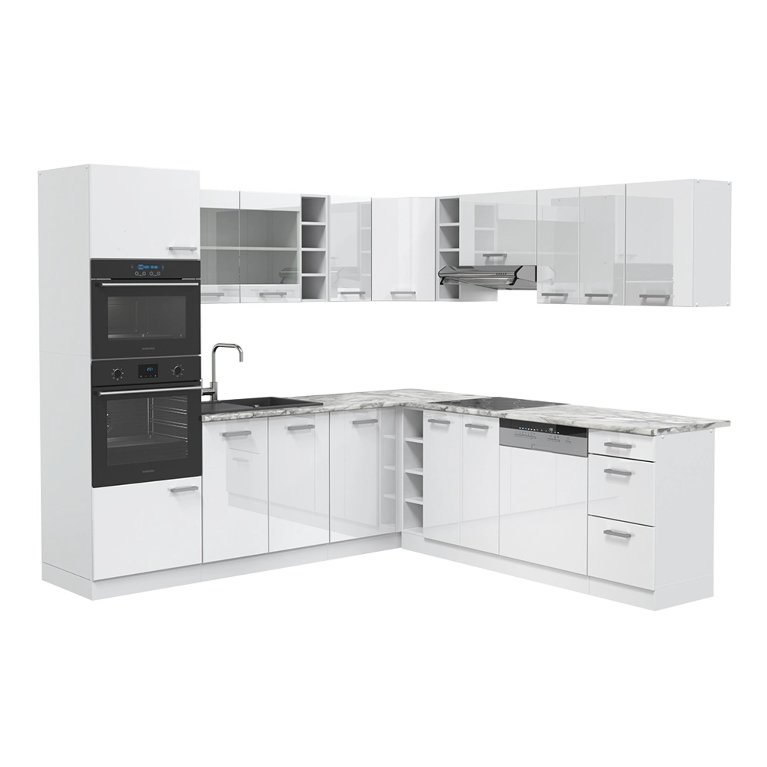 Vicco Winkelküche R-Line, Weiß Hochglanz/Weiß, Ohne günstig online kaufen