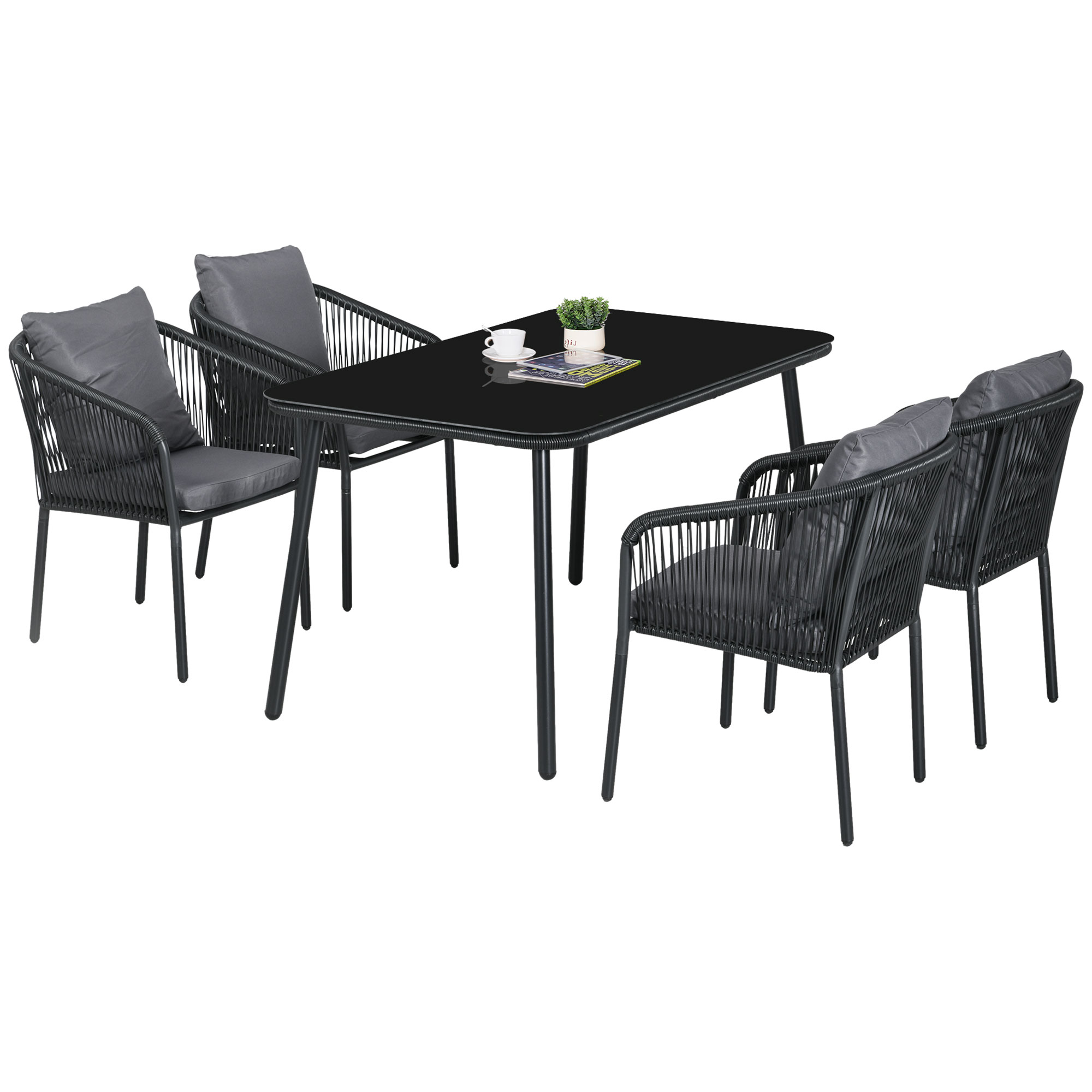 Outsunny Gartenmöbel-Salon 4 Personen 5-teiliges Rattan-Set mit stapelbaren günstig online kaufen