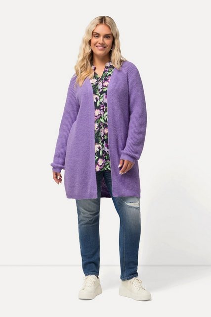 Ulla Popken Strickjacke Strickjacke offene Form V-Ausschnitt Rippstrick günstig online kaufen