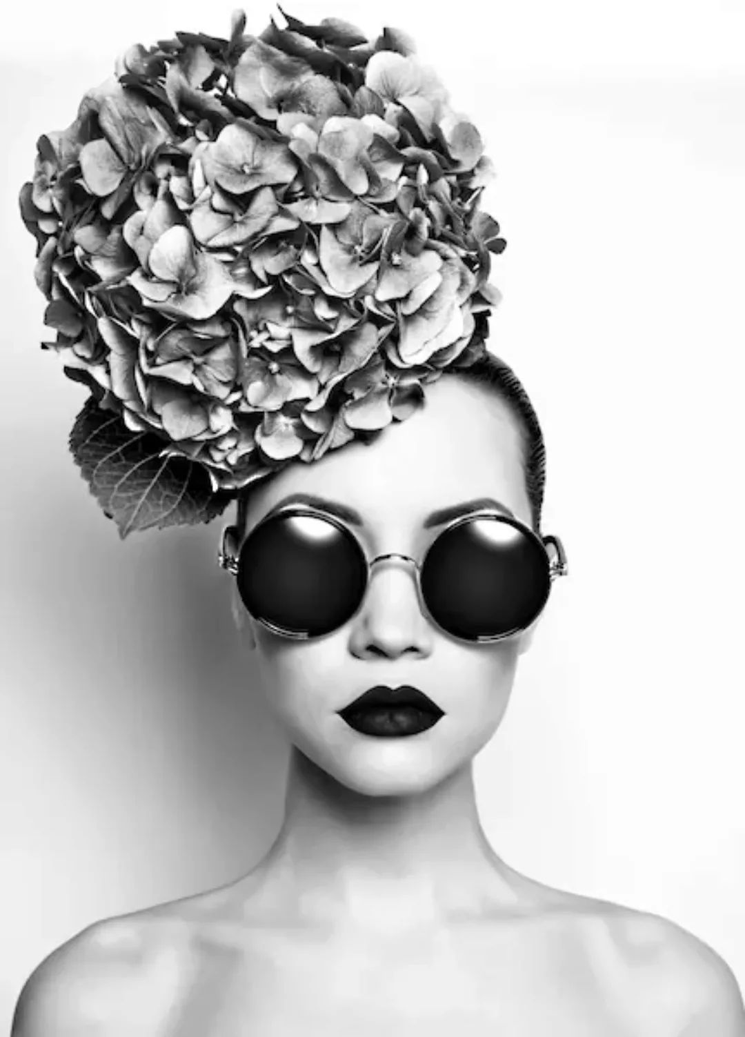 queence Acrylglasbild "Frau mit Blumenhut", Frau, Blumen, Scharz, weiß, Wan günstig online kaufen