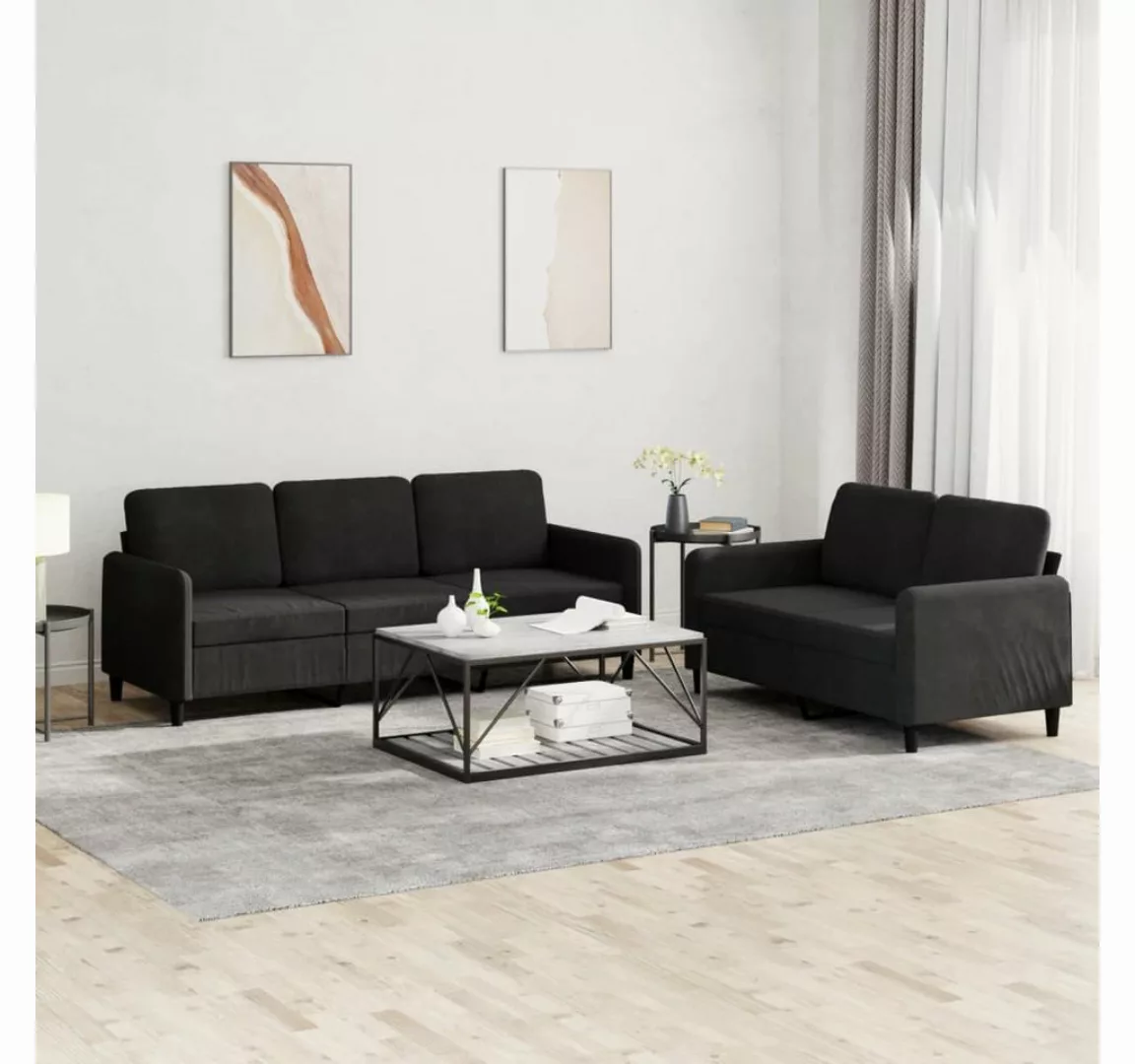 vidaXL Sofa Sofagarnitur Set mit Kissen Samt, 2-tlg., Schwarz günstig online kaufen