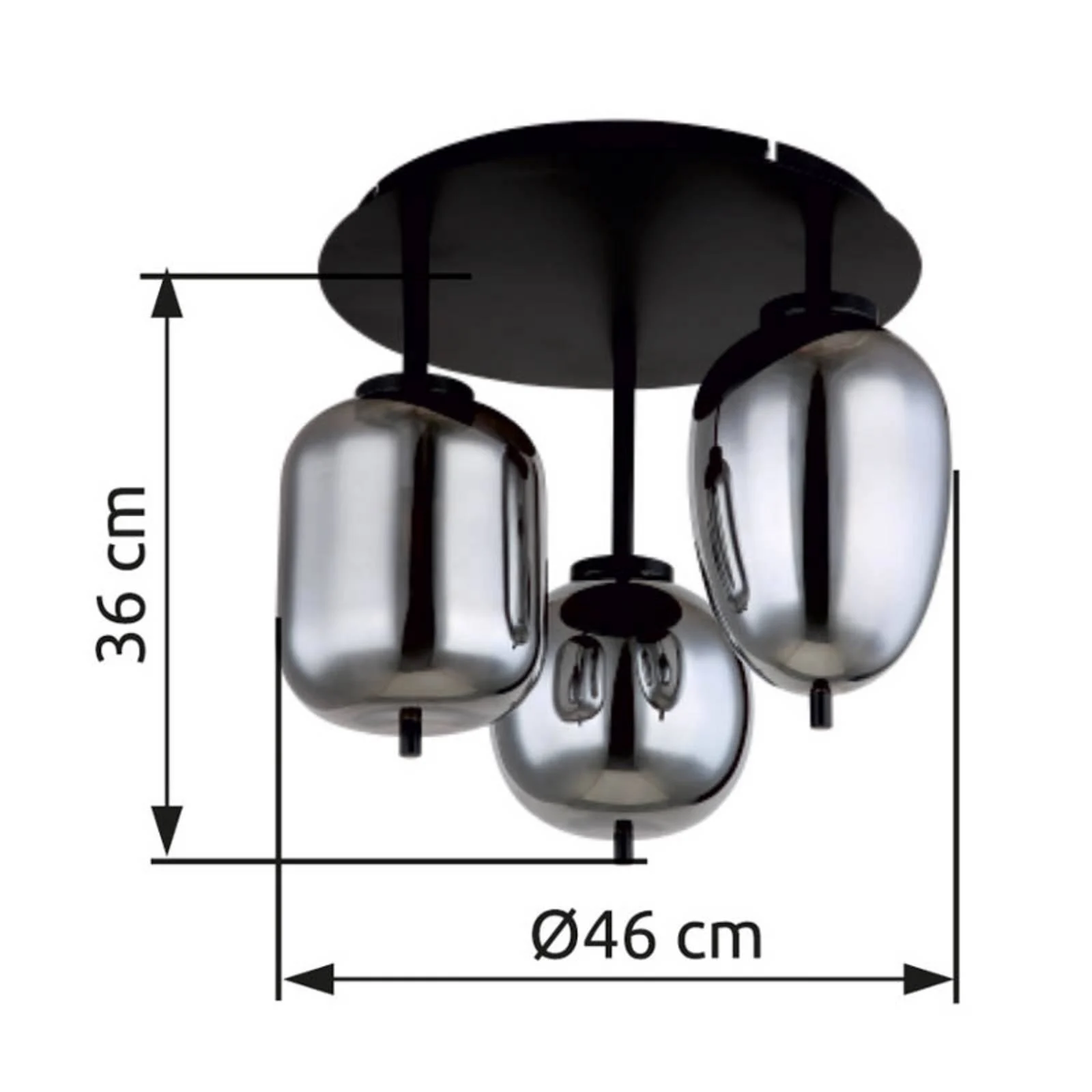 Deckenlampe Blacky, schwarz/rauchgrau, Ø 46 cm, Glas, 3-flg. günstig online kaufen