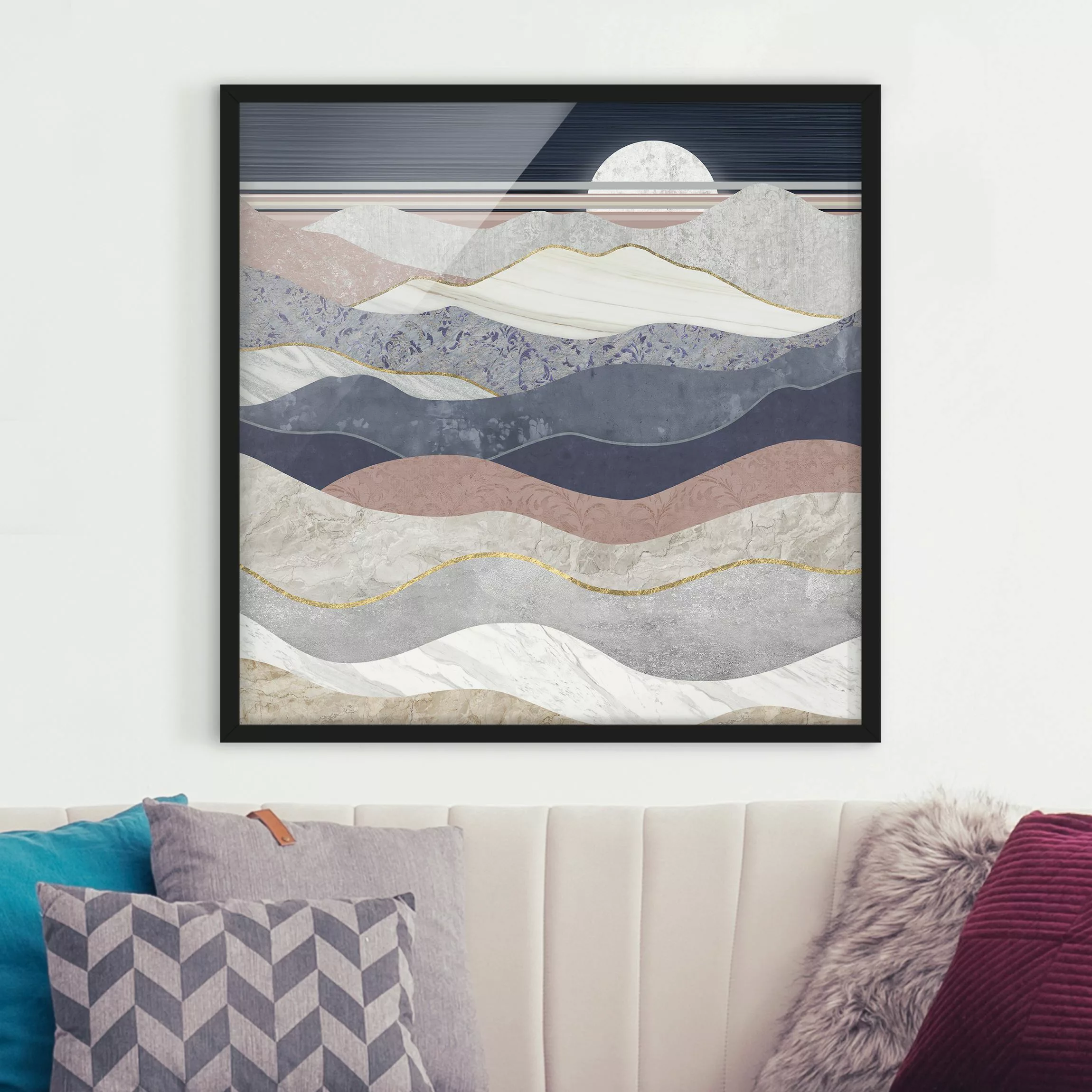 Bild mit Rahmen Wellenförmige Berglandschaft günstig online kaufen