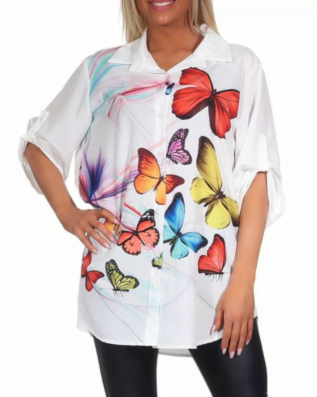 Mississhop Hemdbluse Damen Hemdbluse mit modernem Print Bluse Freizeit M. 3 günstig online kaufen