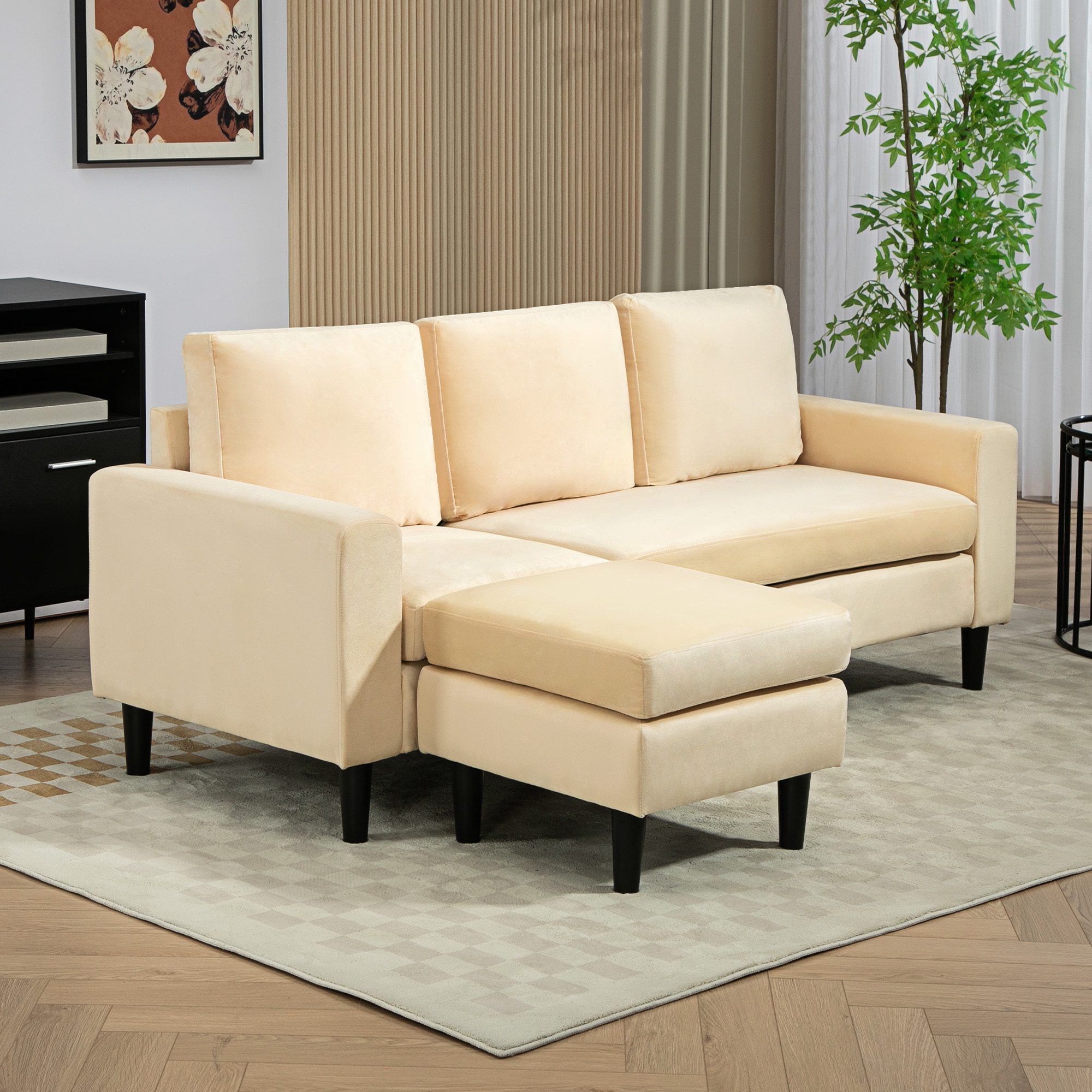 HOMCOM Ecksofa, modulares Sofa, 3-Sitzer mit Hocker und 3 Kissen, Holzfüße, günstig online kaufen