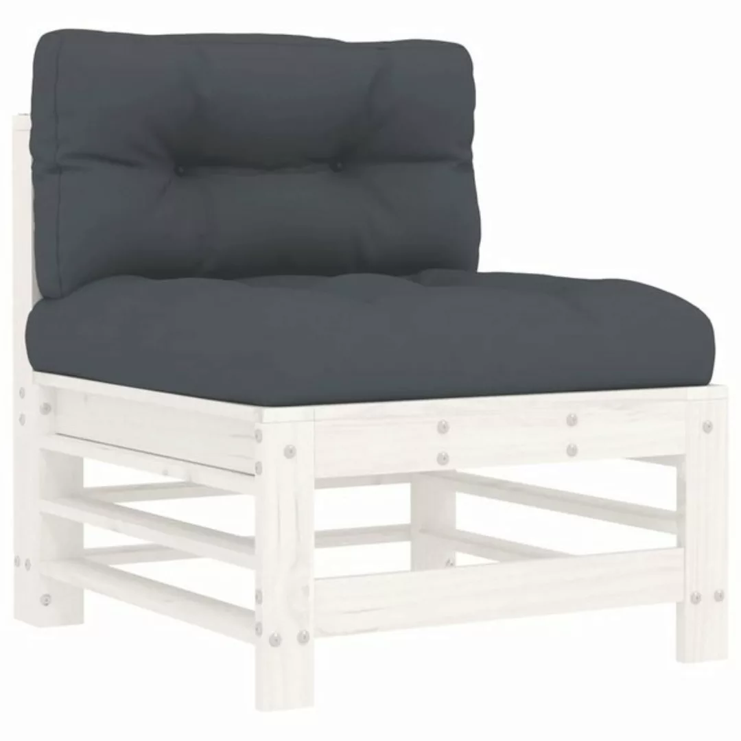 vidaXL Sofaelement Mittelsofa mit Kissen Weiß Massivholz Kiefer (1 St) günstig online kaufen