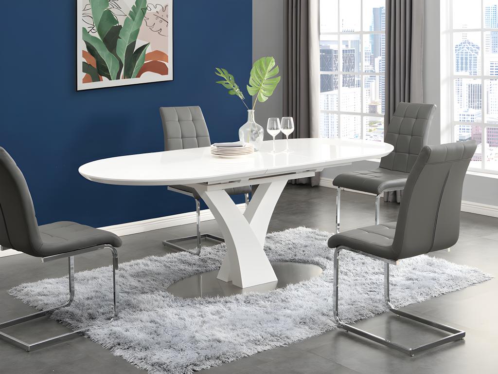 Esstisch ausziehbar - 6 bis 8 Sitzplätze - Holz & Edelstahl - Weiß lackiert günstig online kaufen
