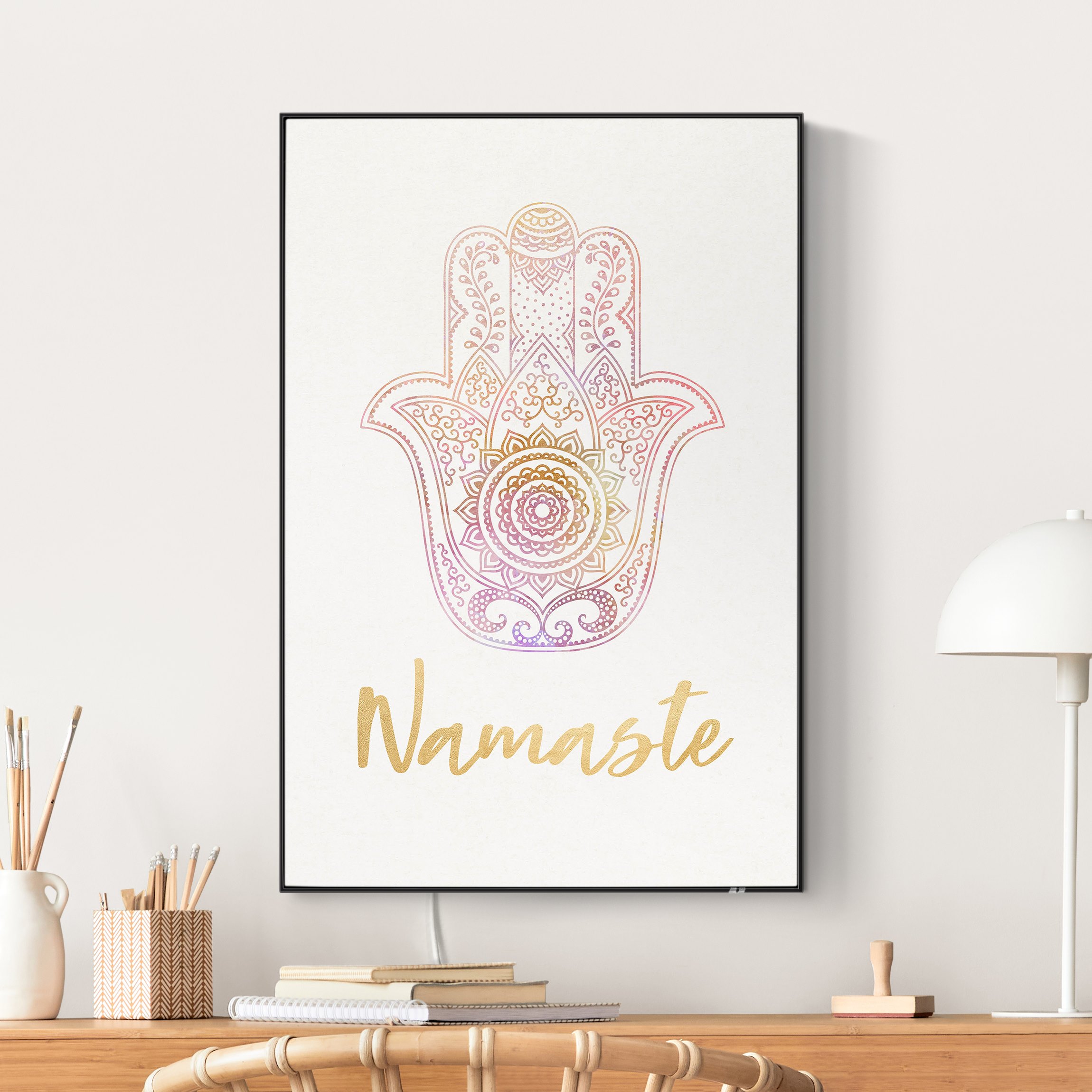 LED-Wechselbild Hamsa Hand Illustration Namaste gold rosa günstig online kaufen