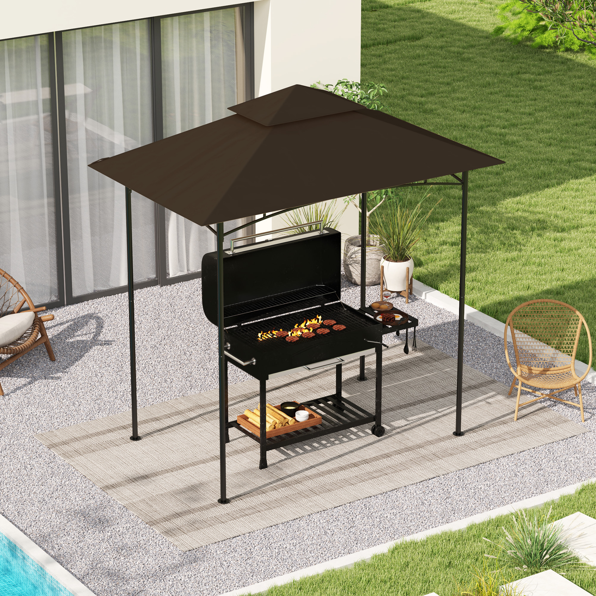 Outsunny Ersatzdach für Grillpavillon 1,5 m x 2,4 m nur Ersatzdach, doppels günstig online kaufen