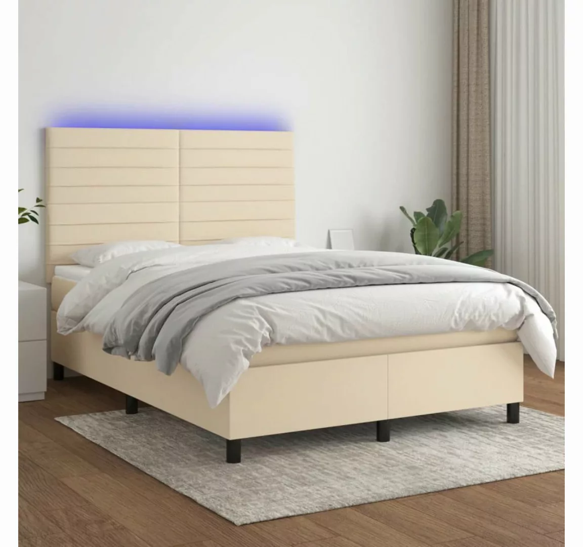 vidaXL Boxspringbett Boxspringbett mit Matratze LED Creme 140x200 cm Stoff günstig online kaufen