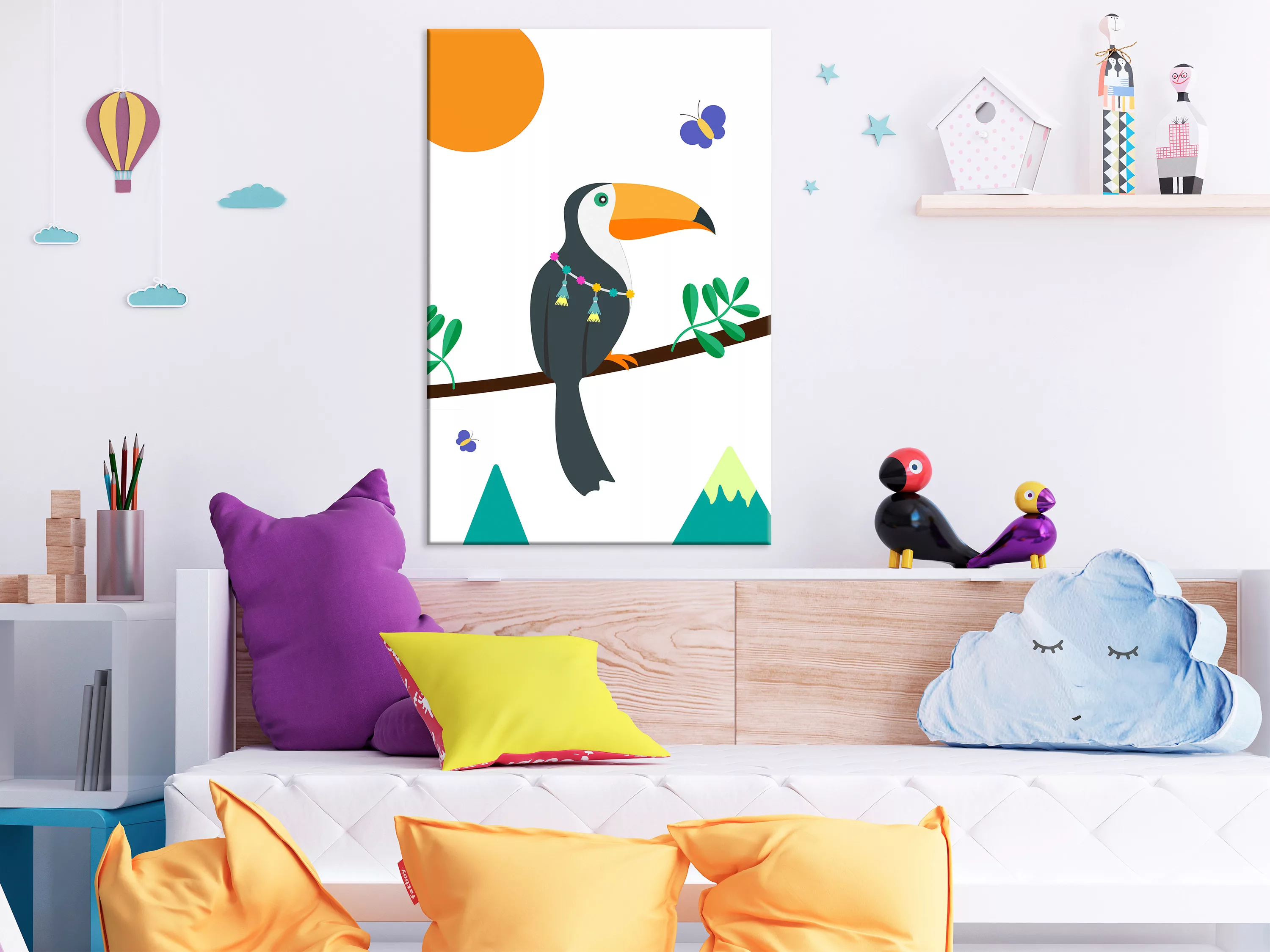 Wandbild - Toucan And Butterflies (1 Part) Vertical günstig online kaufen