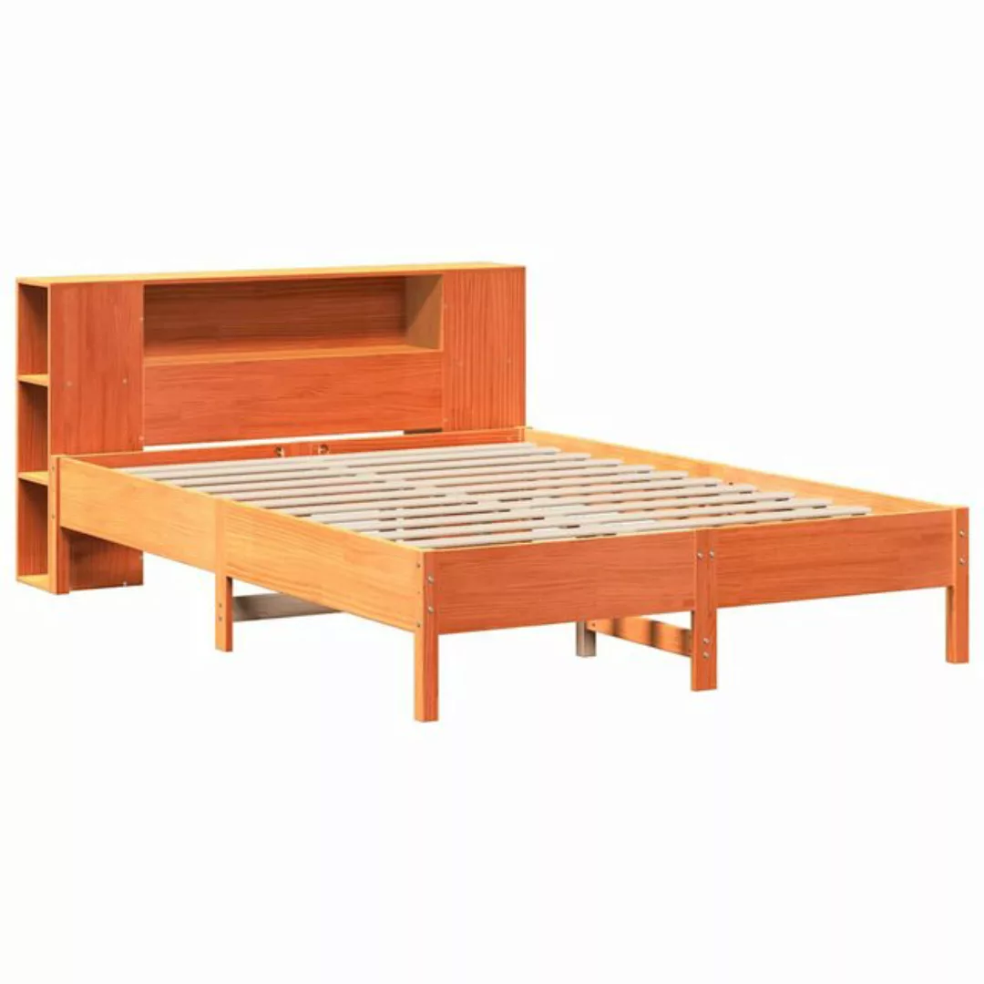 vidaXL Bett Massivholzbett mit Regal ohne Matratze Wachsbraun 135x190 cm günstig online kaufen