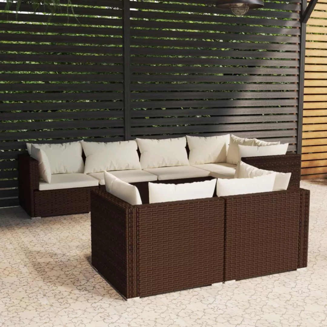 Vidaxl 7-tlg. Garten-lounge-set Mit Kissen Braun Poly Rattan günstig online kaufen