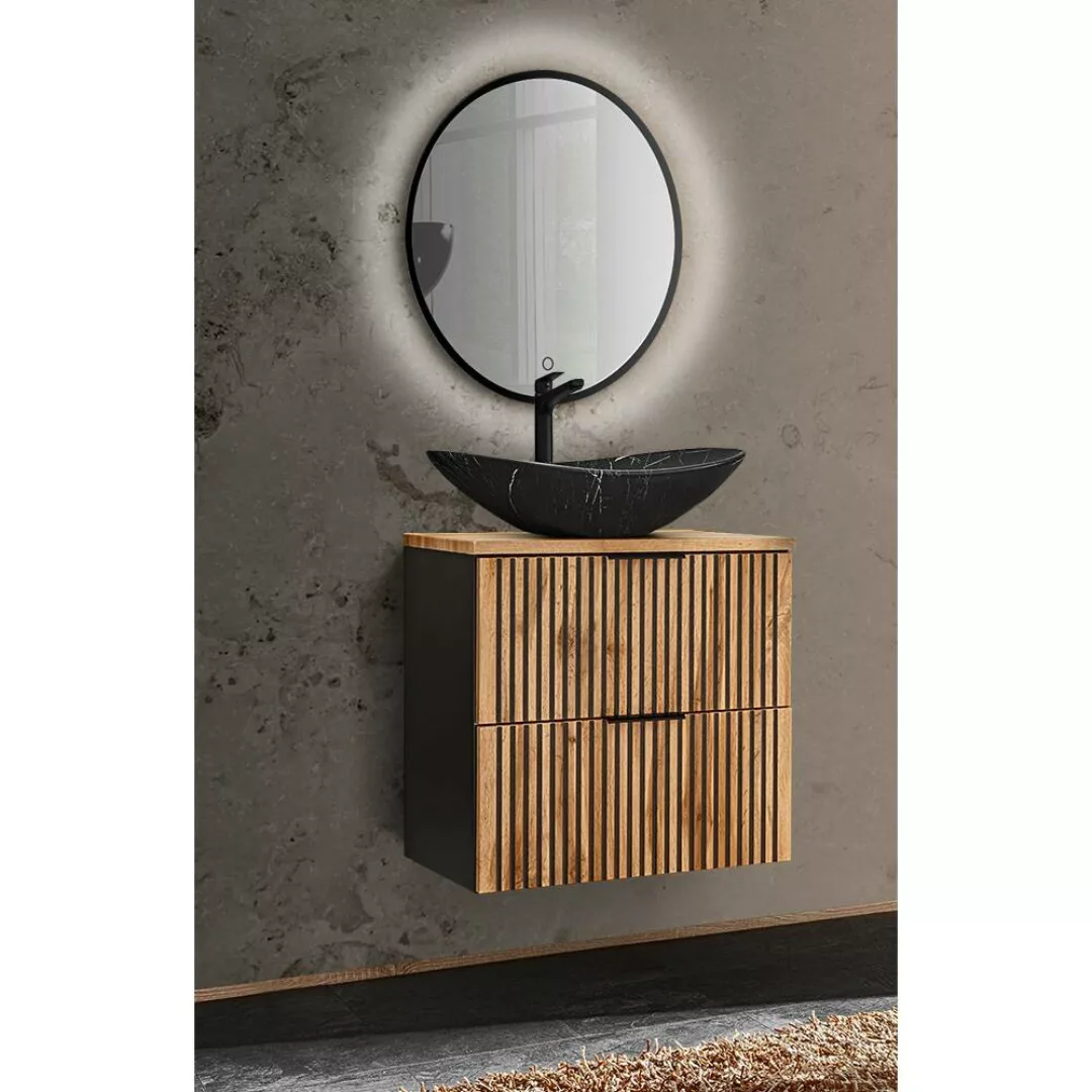 Gäste WC Waschplatz mit Waschtisch Unterschrank 60 cm, LED Spiegel Touch Fu günstig online kaufen