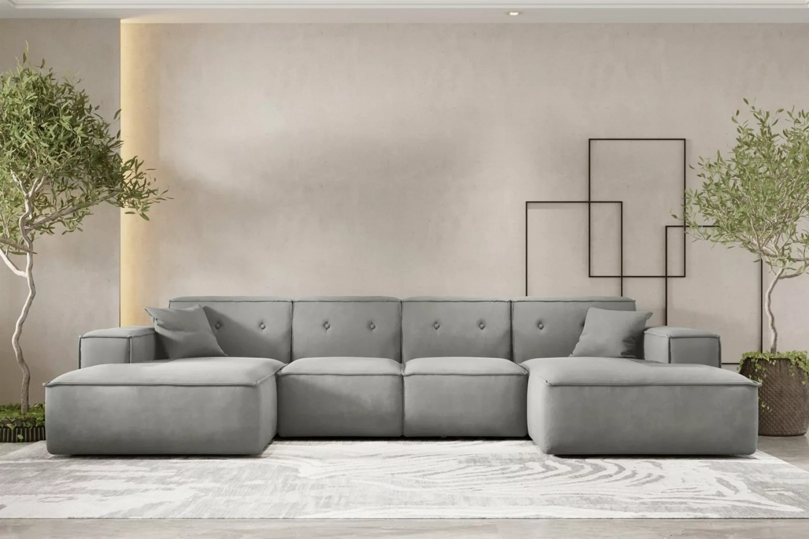 Fun Möbel Wohnlandschaft Sofa U-Form CESINA XS in Stoff, inkl. 2 Zierkissen günstig online kaufen