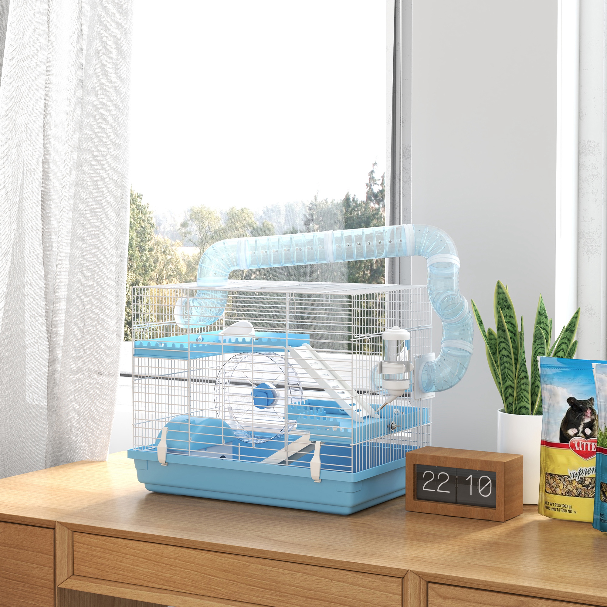 PawHut Tragbarer Hamsterkäfig, Hamsterkäfig mit Hütte, Laufrad, Napf, Wasse günstig online kaufen
