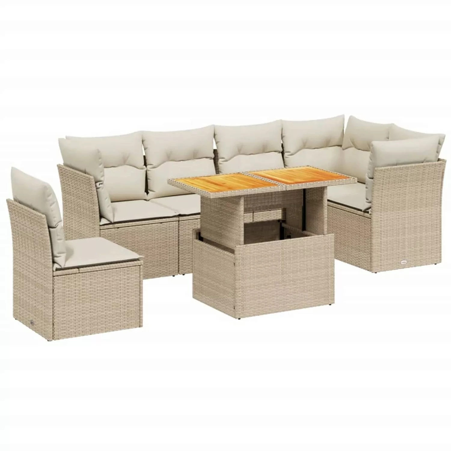 vidaXL 7-tlg Garten-Sofagarnitur mit Kissen Beige Poly Rattan Modell 348 günstig online kaufen