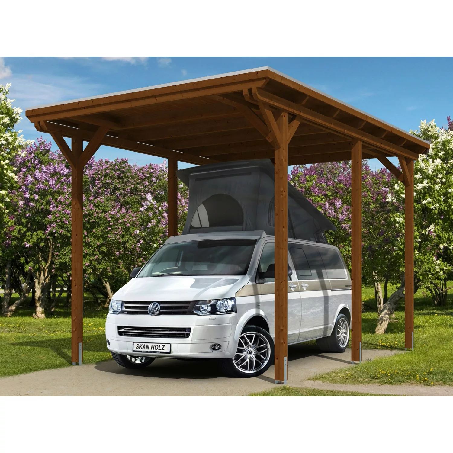 Skan Holz Carport Emsland Caravan 404 cm x 604 cm Nussbaum günstig online kaufen