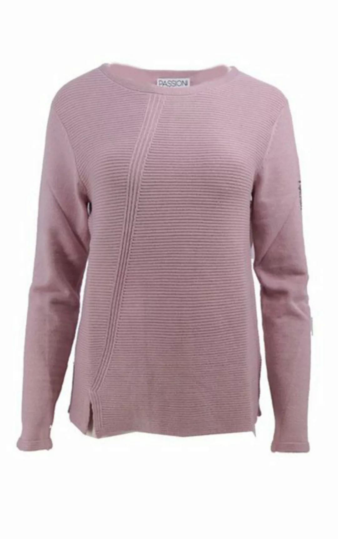 Passioni Strickpullover in Pink mit horizontaler Rippenfront und Strass-Log günstig online kaufen