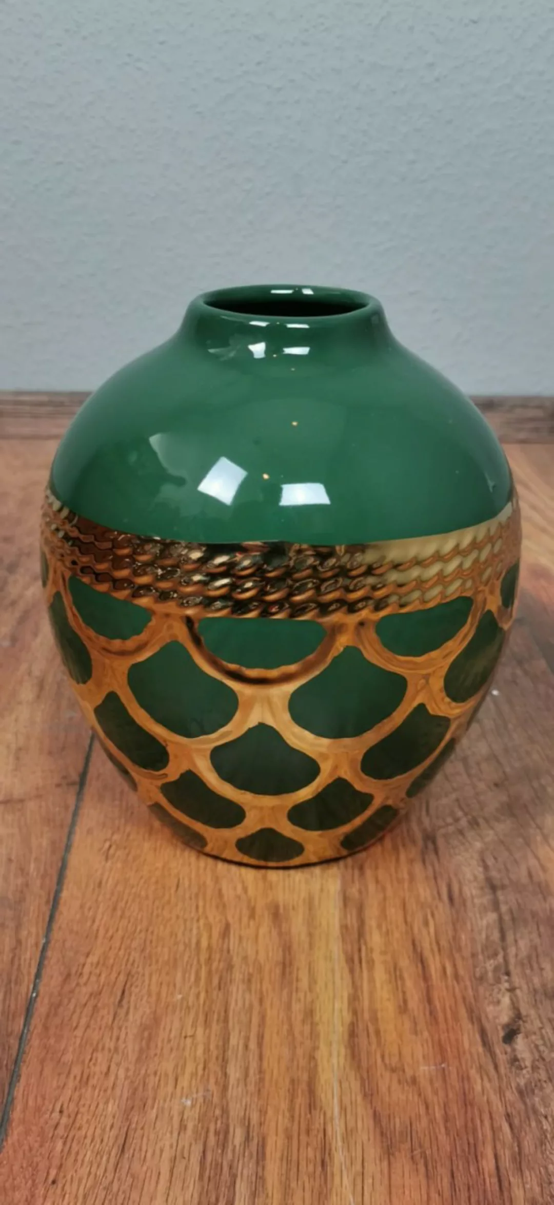 Vase Feinsteinzeug Rund Grün/Petrol Gold Edel Afrikanisch Design günstig online kaufen