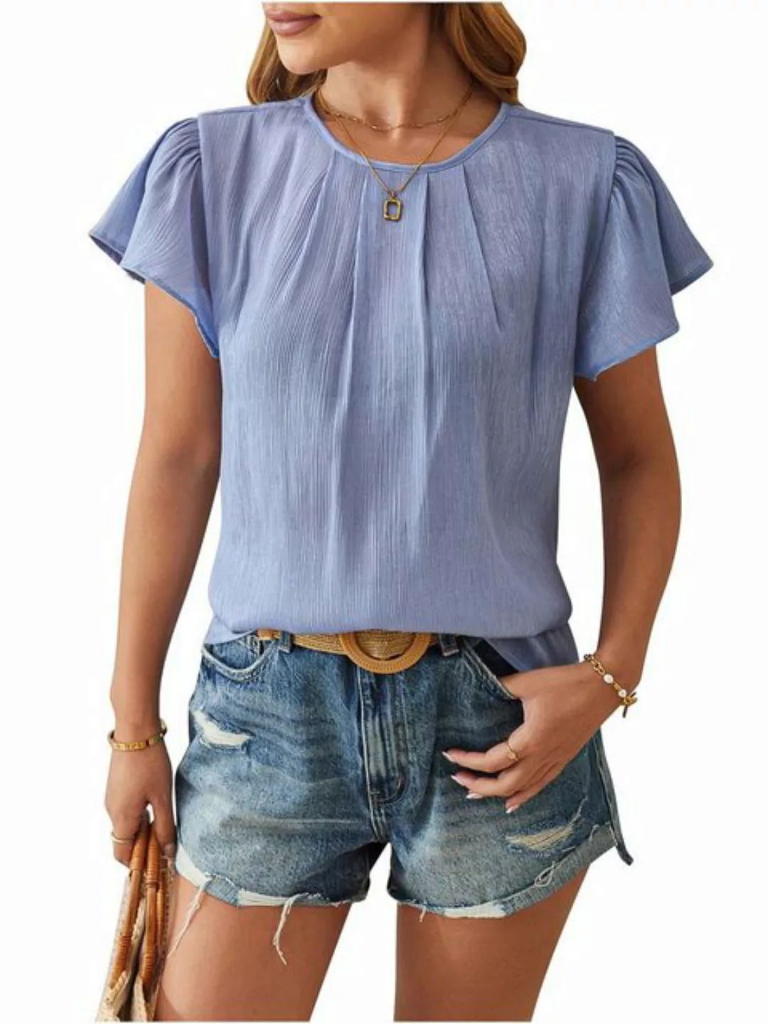 KIKI Kurzarmshirt Damen Bluse Shirts Kurzarm Top Oberteile Rundkragen T-Shi günstig online kaufen
