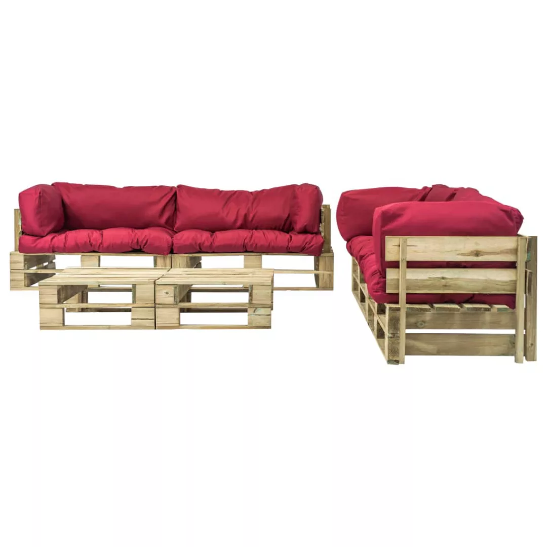 6-tlg. Garten-lounge-set Paletten Rote Auflagen Holz günstig online kaufen