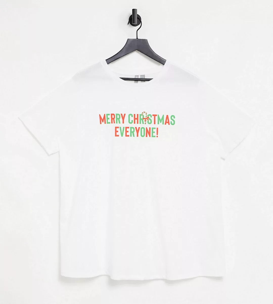 ASOS DESIGN Curve – Weihnachtliches T-Shirt mit "Merry"-Slogan in Weiß günstig online kaufen