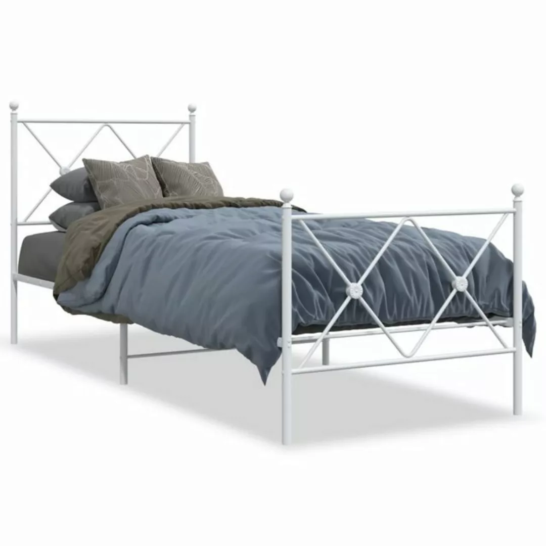 vidaXL Bettgestell, Bettrahmen mit Kopf- und Fußteil Metall Weiß 75x190 cm günstig online kaufen