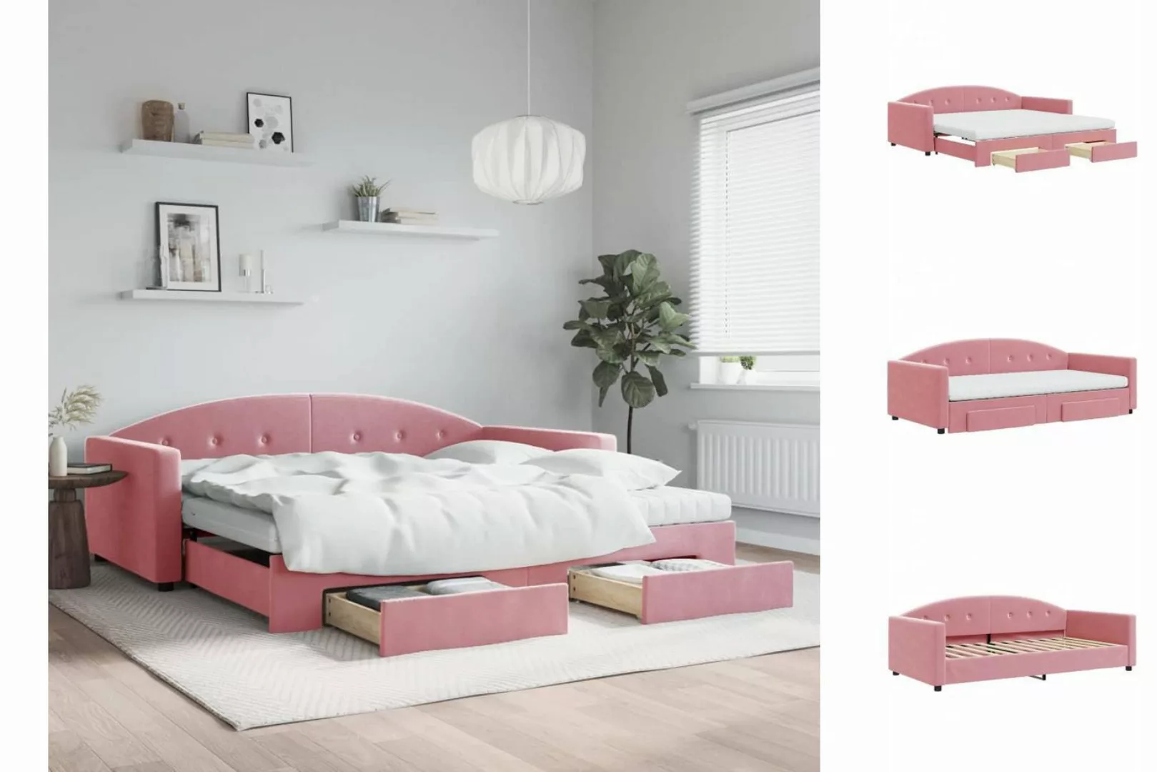 vidaXL Gästebett Gästebett Tagesbett Ausziehbar mit Schubladen Rosa 100x200 günstig online kaufen