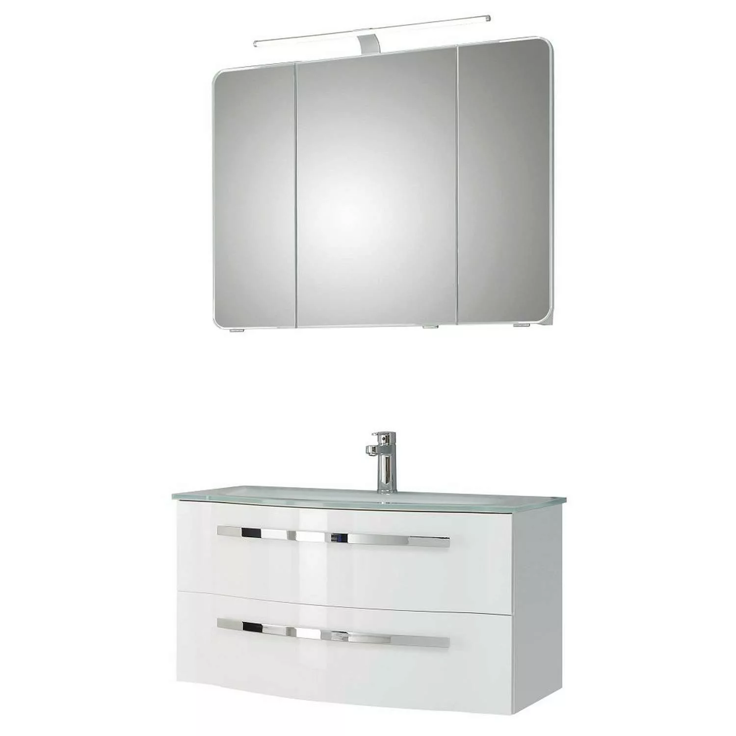 Badezimmer Waschplatz-Set FES-4005-66 Möbel in Hochglanz Lack Polarweiß, Wa günstig online kaufen