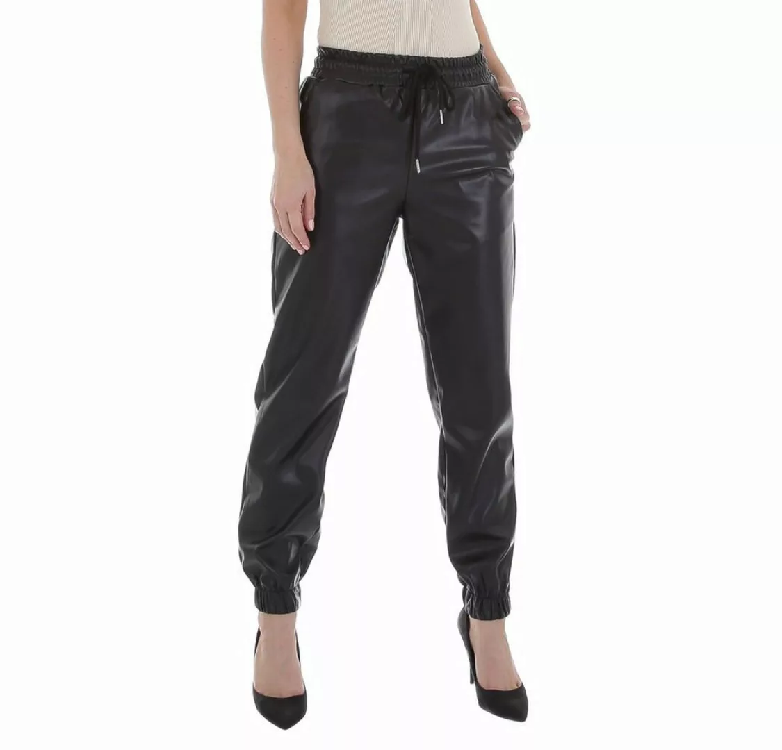 Ital-Design Lederimitathose Damen Freizeit Jogginghose in Schwarz günstig online kaufen