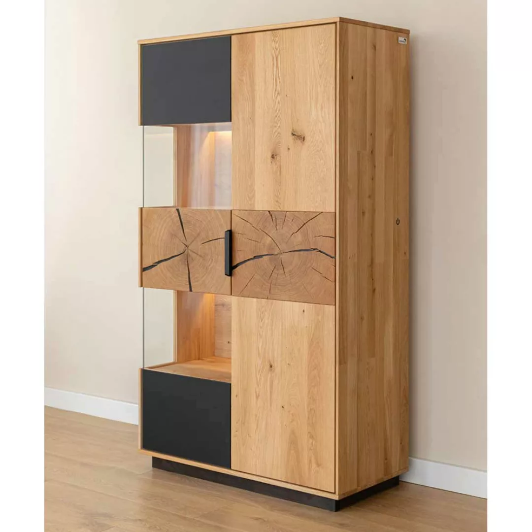 Highboard Wohnzimmer Highboard mit LED Beleuchtung und Glastür günstig online kaufen