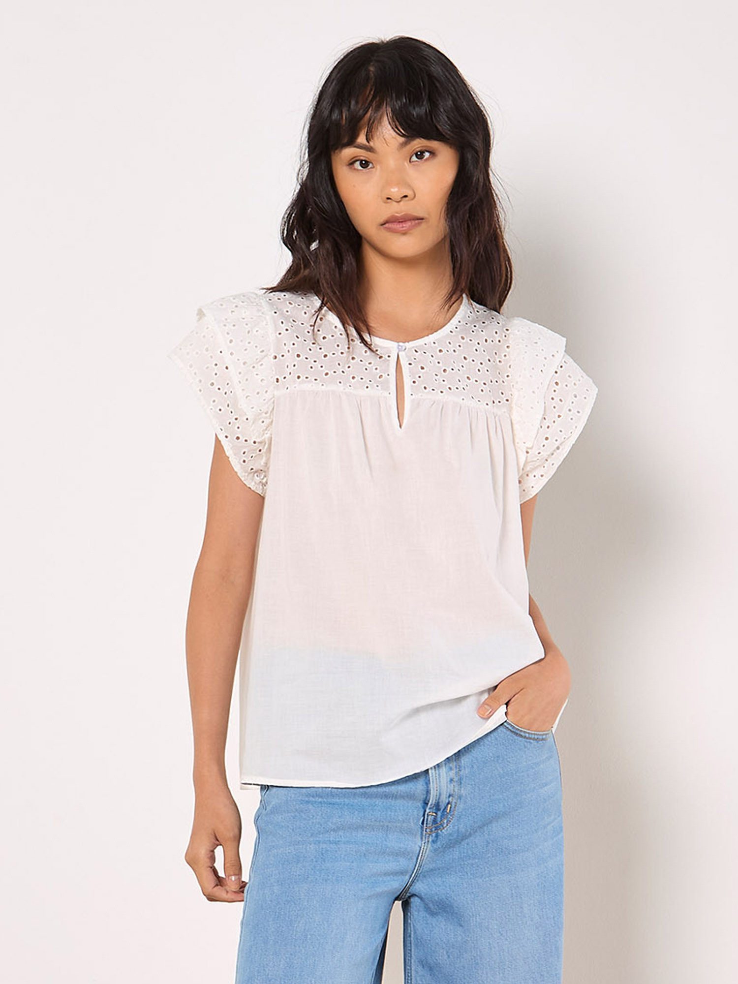 Apricot Blusentop Broderie-Baumwolltop, mit Rüschen am günstig online kaufen